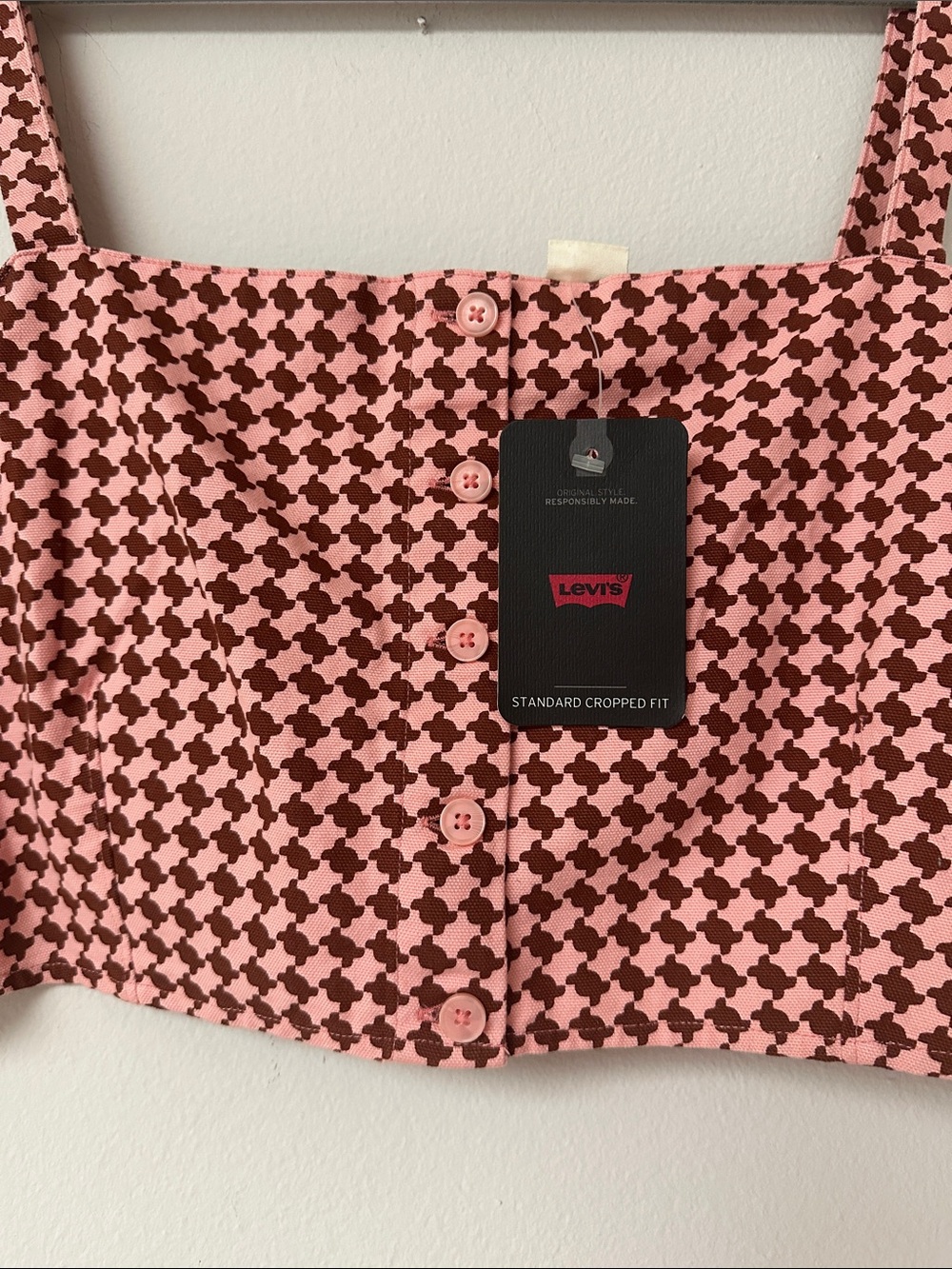 top LIVE'S XL Pink Houndstooth Button-Front Crop Tank Top - Picture 4 of 7